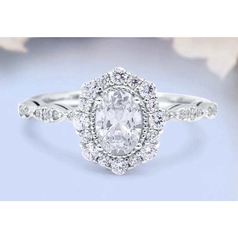 NEW Women's Gold Filled‎ Oval Halo Simulated Diamond Engagement Ring, Sz 6